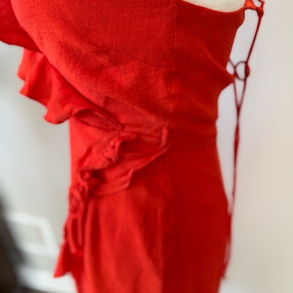 Bardot Zoe Ruffle Faux Wrap Ruffle Trim Dress - Orange - Picture 4 of 11